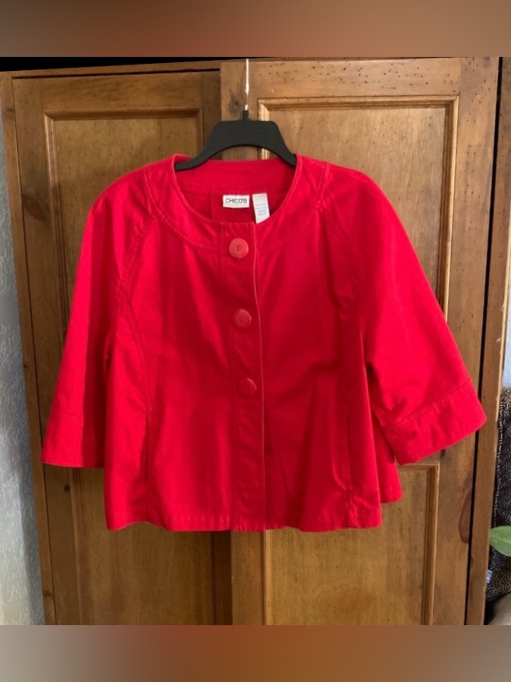 Chico’s Milla Mod Red Cotton Swing Jacket Coat- Large - 12 Chico’s Sz 2